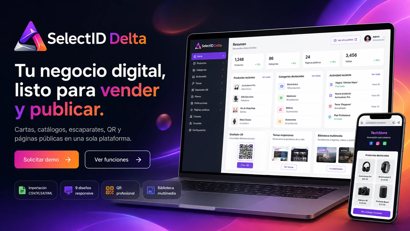 Cartas digitales en Canarias con catálogo online y QR profesional en SelectID Delta